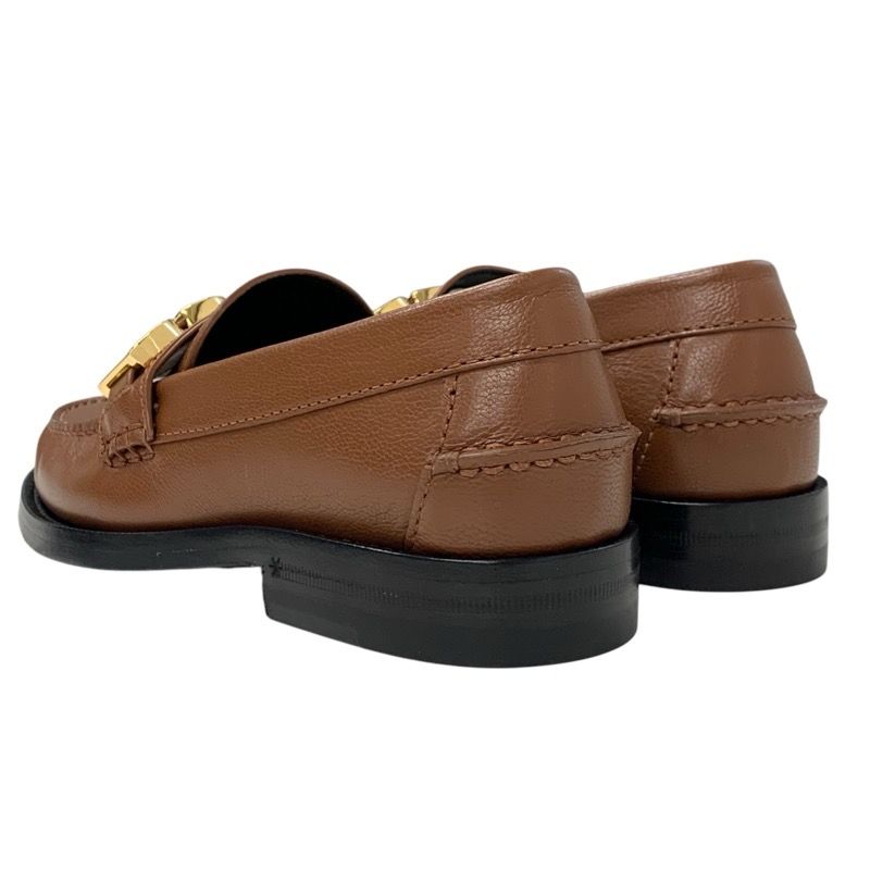 Gucci Loafer Leather Shoes Leather Brown Gold Metal Logo Flat Shoes