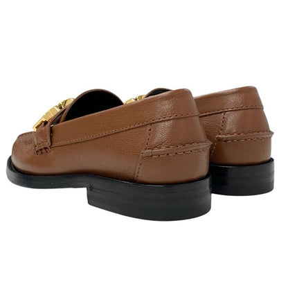 Gucci Loafer Leather Shoes Leather Brown Gold Metal Logo Flat Shoes
