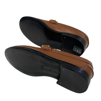 Gucci Loafer Leather Shoes Leather Brown Gold Metal Logo Flat Shoes