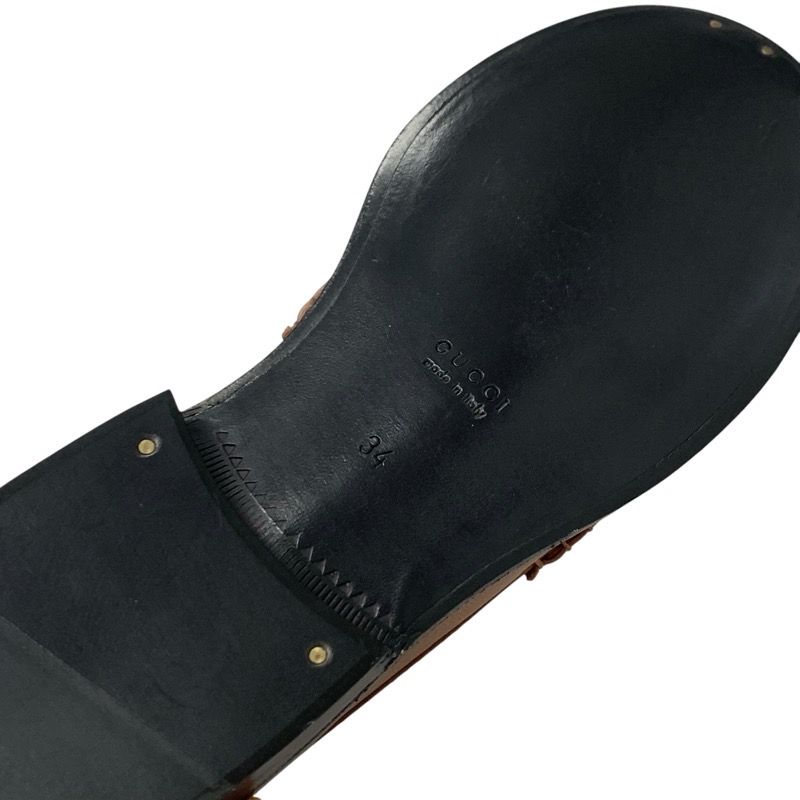 Gucci Loafer Leather Shoes Leather Brown Gold Metal Logo Flat Shoes