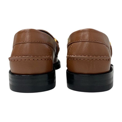 Gucci Loafer Leather Shoes Leather Brown Gold Metal Logo Flat Shoes