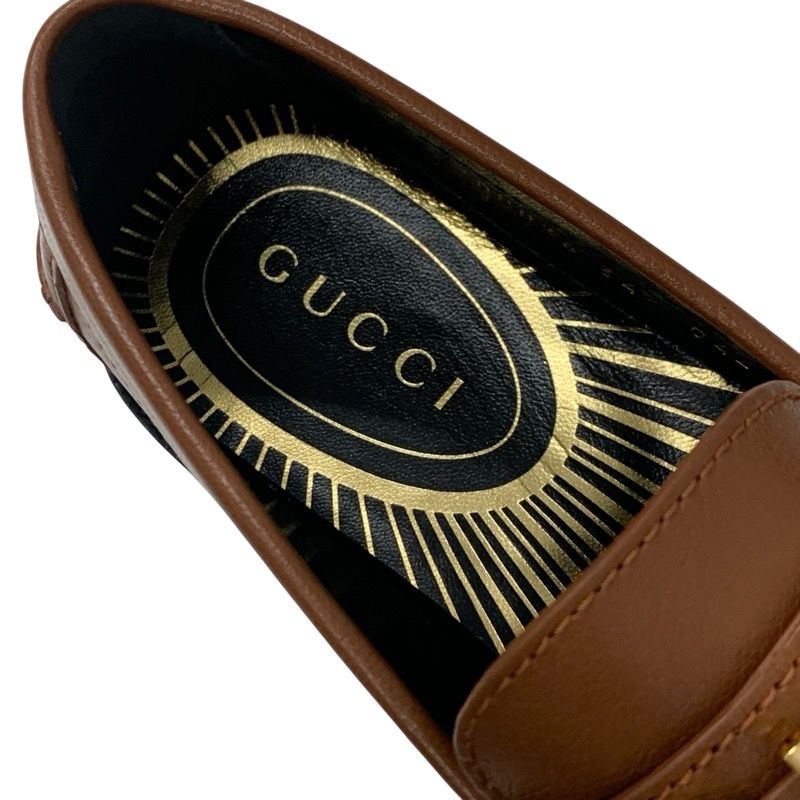 Gucci Loafer Leather Shoes Leather Brown Gold Metal Logo Flat Shoes