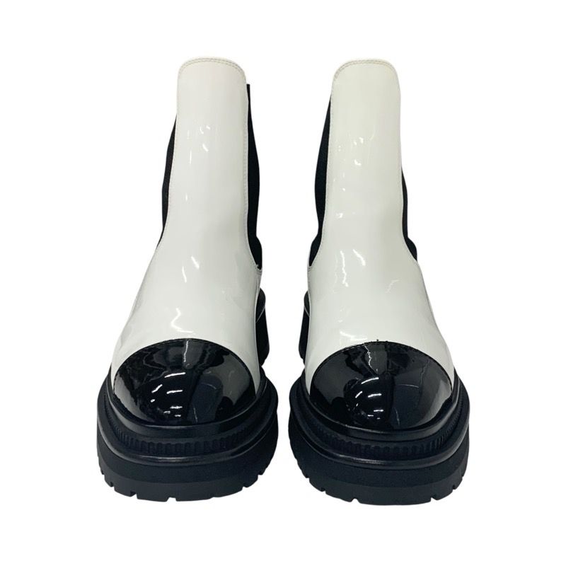 Chanel Boots Short Boots Shoes Patent White Black Here Mark Side Gore