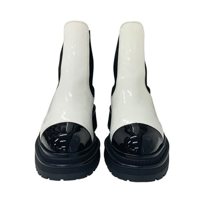Chanel Boots Short Boots Shoes Patent White Black Here Mark Side Gore