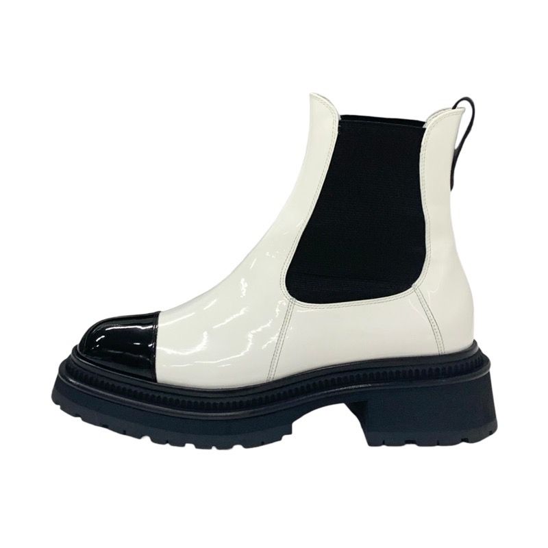 Chanel Boots Short Boots Shoes Patent White Black Here Mark Side Gore