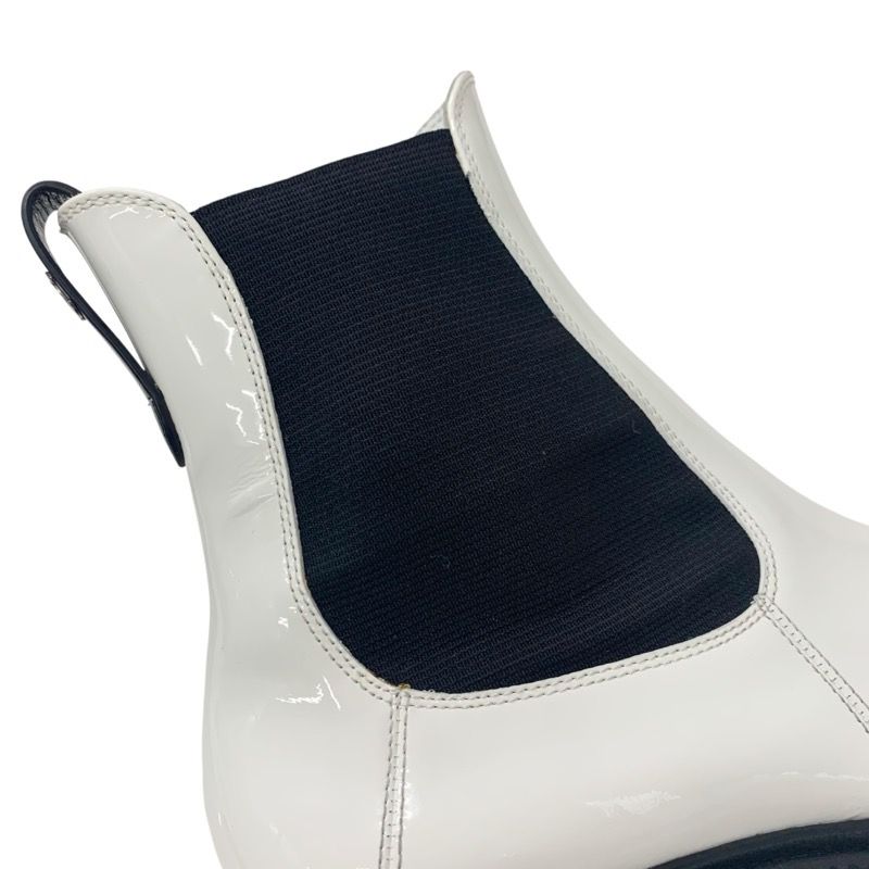 Chanel Boots Short Boots Shoes Patent White Black Here Mark Side Gore