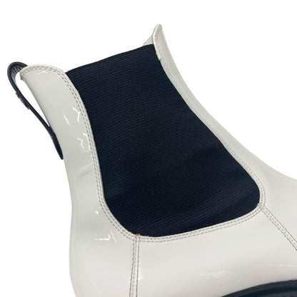 Chanel Boots Short Boots Shoes Patent White Black Here Mark Side Gore