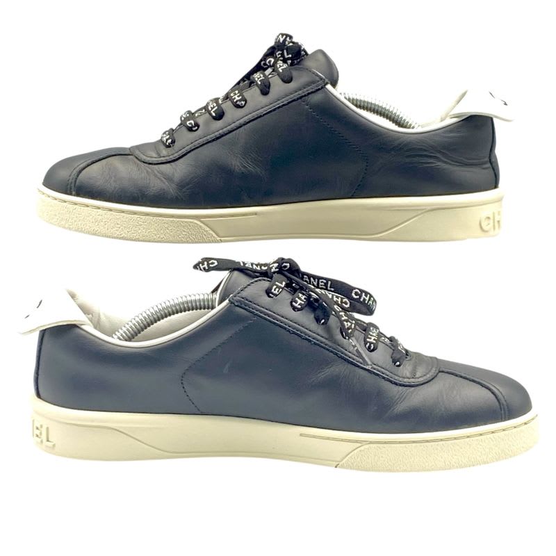 Chanel Cocomark Sneakers Logo Leather Black White Size 38