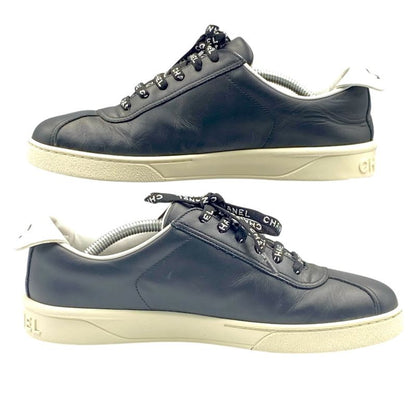 Chanel Cocomark Sneakers Logo Leather Black White Size 38
