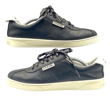 Chanel Cocomark Sneakers Logo Leather Black White Size 38