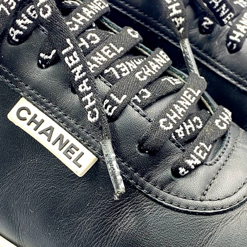 Chanel Cocomark Sneakers Logo Leather Black White Size 38