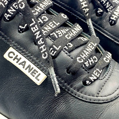 Chanel Cocomark Sneakers Logo Leather Black White Size 38