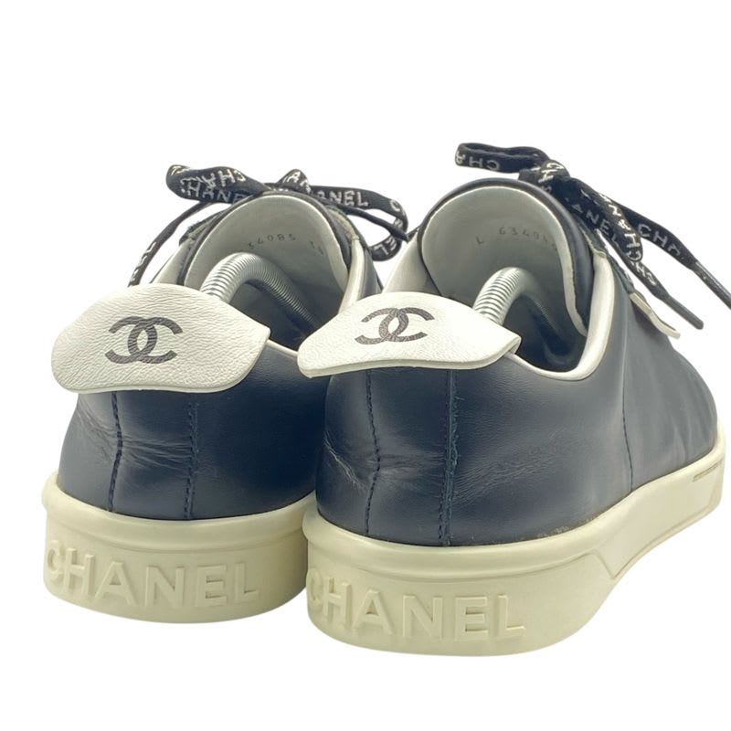 Chanel Cocomark Sneakers Logo Leather Black White Size 38