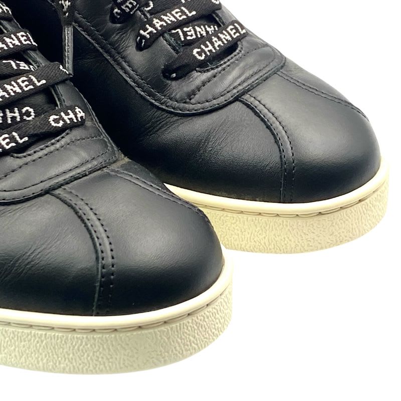 Chanel Cocomark Sneakers Logo Leather Black White Size 38