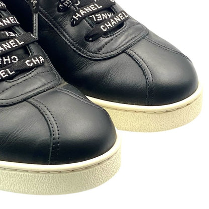 Chanel Cocomark Sneakers Logo Leather Black White Size 38