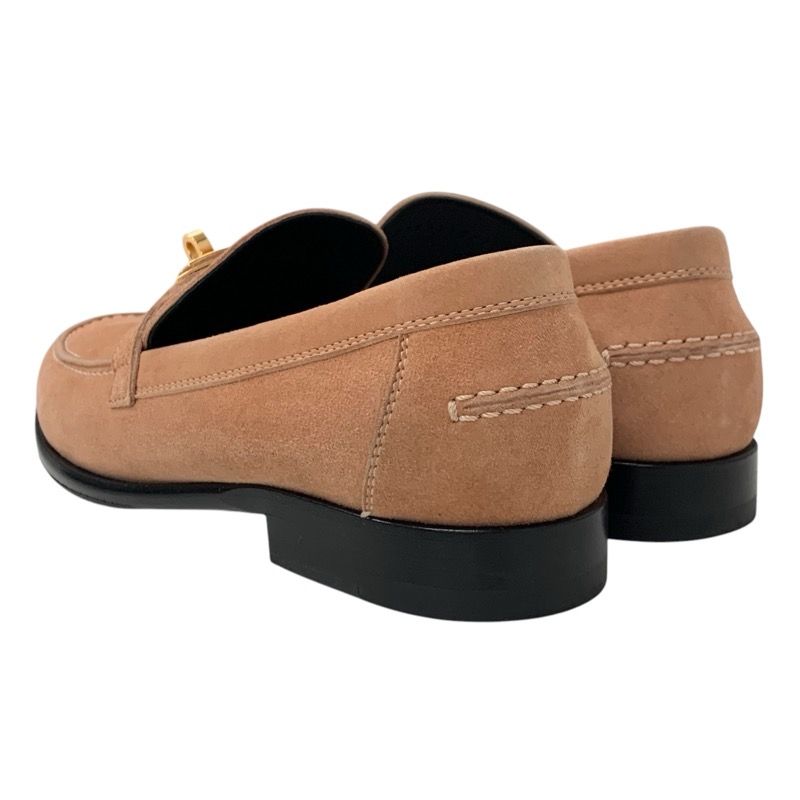 Hermes D'esting Loafers Leather Shoes Suede Pink Gold Kelly Hardware Moccasin