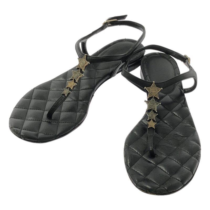 Chanel Paris-dallas Coco Mark Quilted Flat Sandals - Women's - 37C - Black