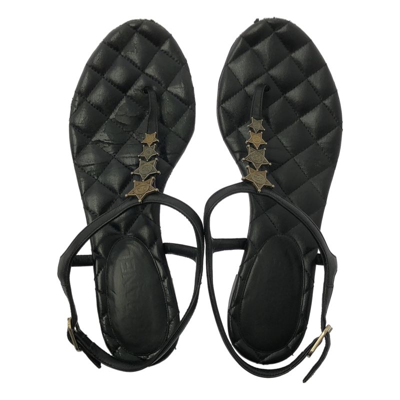 Chanel Paris-dallas Coco Mark Quilted Flat Sandals - Women's - 37C - Black