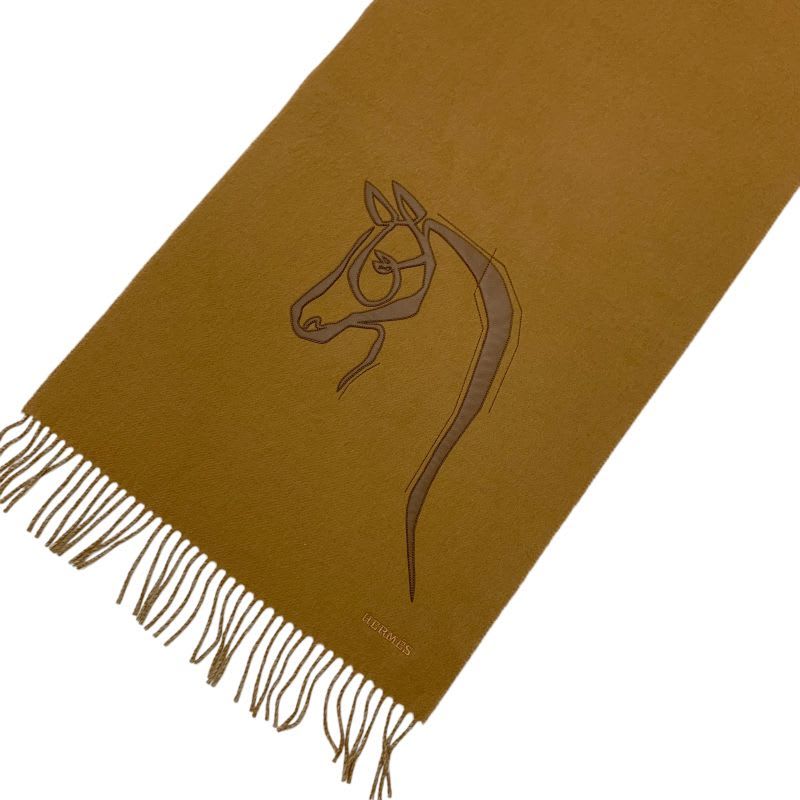 Hermes Cheval Outlet Scarf Cashmere Camel Beige Shawl Logo