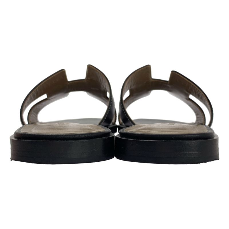 Hermes Oran Sandales Oran Leather Sandals - 37 - Black - Women