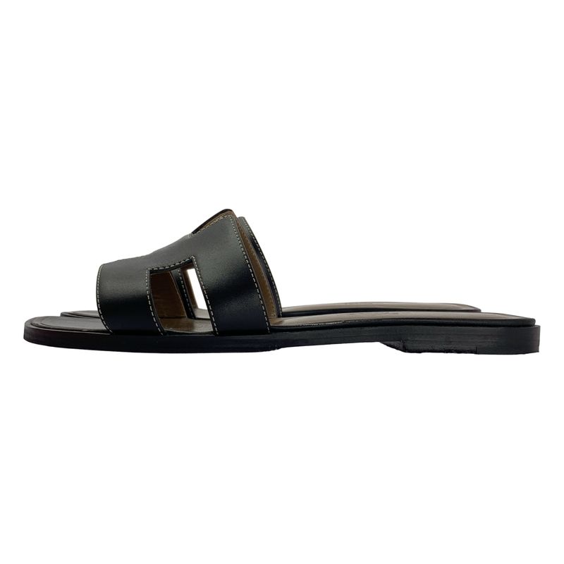 Hermes Oran Sandales Oran Leather Sandals - 37 - Black - Women