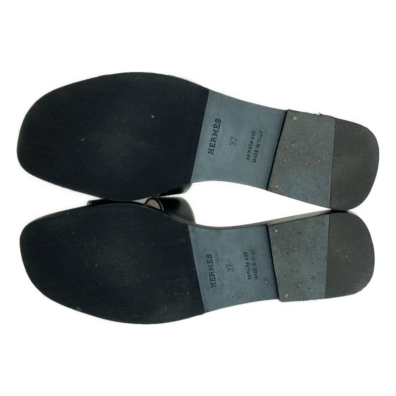 Hermes Oran Sandales Oran Leather Sandals - 37 - Black - Women
