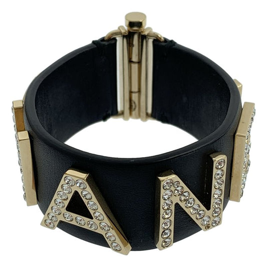 Chanel - Leather Rhinestone Logo Bangle - Black - Women's