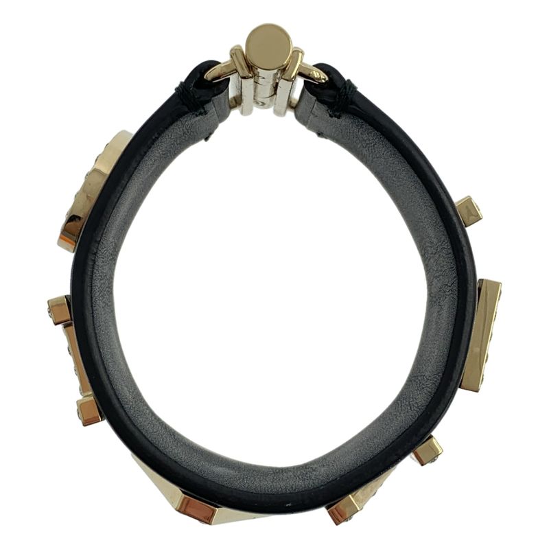 Chanel - Leather Rhinestone Logo Bangle - Black - Women's