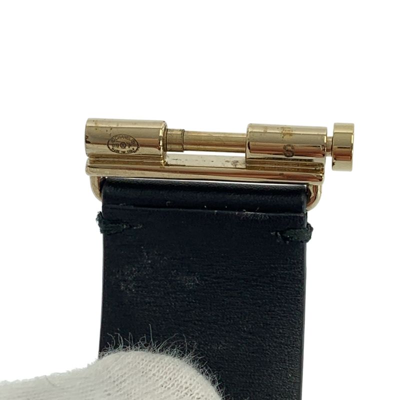 Chanel - Leather Rhinestone Logo Bangle - Black - Women's