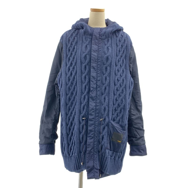 Fendi | Nylon Logo Zip Drawstring Overcoat Hoodie Cable Knit Fully Lined | 48 |