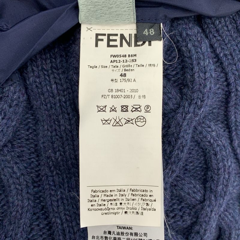 Fendi | Nylon Logo Zip Drawstring Overcoat Hoodie Cable Knit Fully Lined | 48 |
