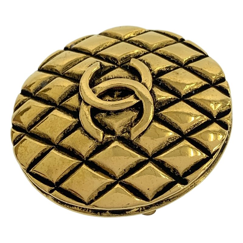 Chanel - Vintage Coco Mark Matelasse Brooch - Gold - Ladies