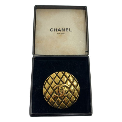 Chanel - Vintage Coco Mark Matelasse Brooch - Gold - Ladies