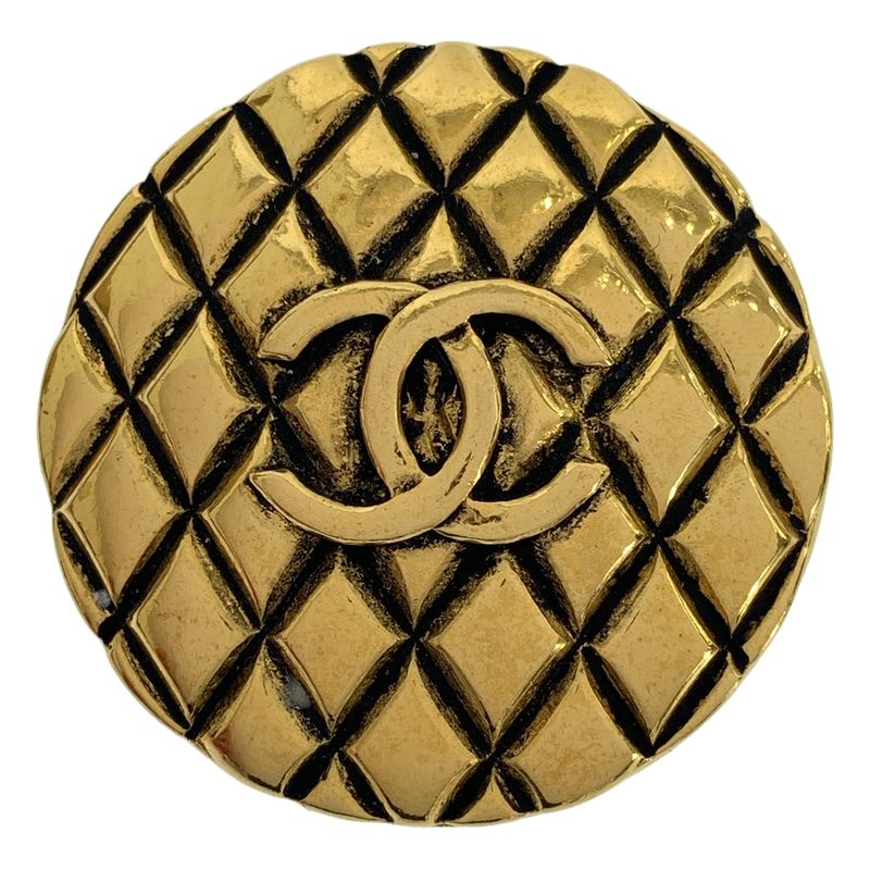 Chanel - Vintage Coco Mark Matelasse Brooch - Gold - Ladies