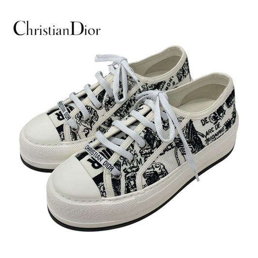 Christian DIOR Walkndior Sneakers Shoes Canvas White Black Unused Logo Platform