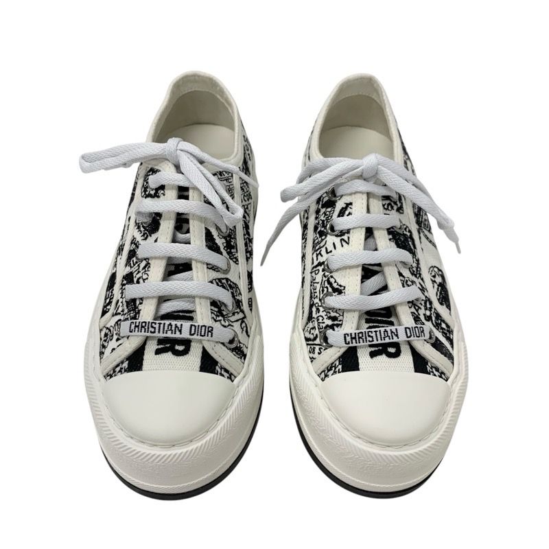 Christian DIOR Walkndior Sneakers Shoes Canvas White Black Unused Logo Platform