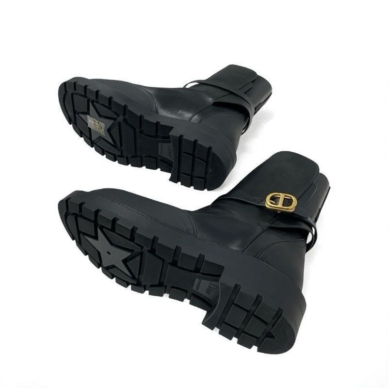 Christian Dior Empreinte Boots Short Shoes Leather Black Gold Belt Logo