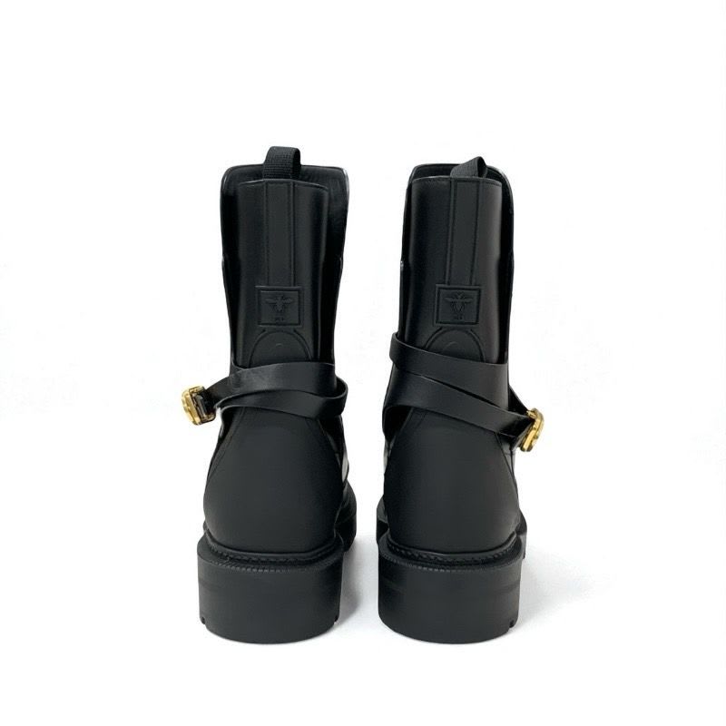 Christian Dior Empreinte Boots Short Shoes Leather Black Gold Belt Logo