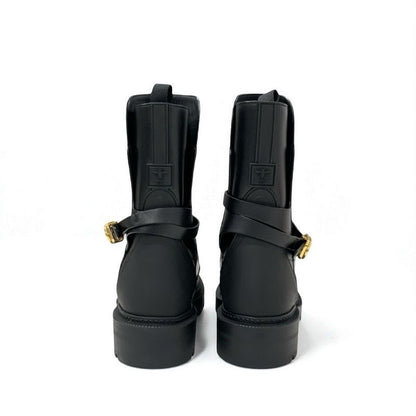 Christian Dior Empreinte Boots Short Shoes Leather Black Gold Belt Logo