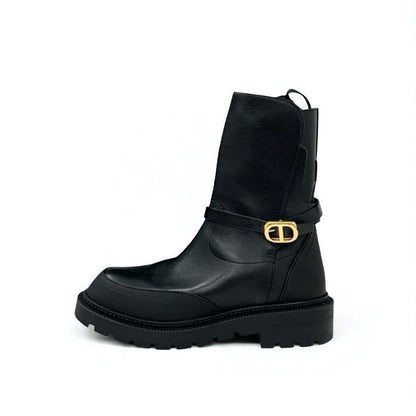 Christian Dior Empreinte Boots Short Shoes Leather Black Gold Belt Logo