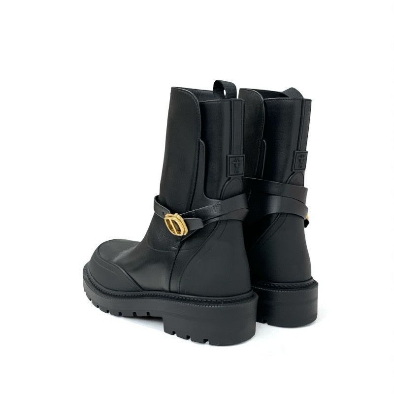 Christian Dior Empreinte Boots Short Shoes Leather Black Gold Belt Logo