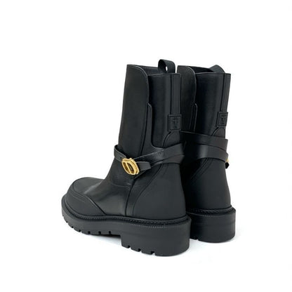Christian Dior Empreinte Boots Short Shoes Leather Black Gold Belt Logo