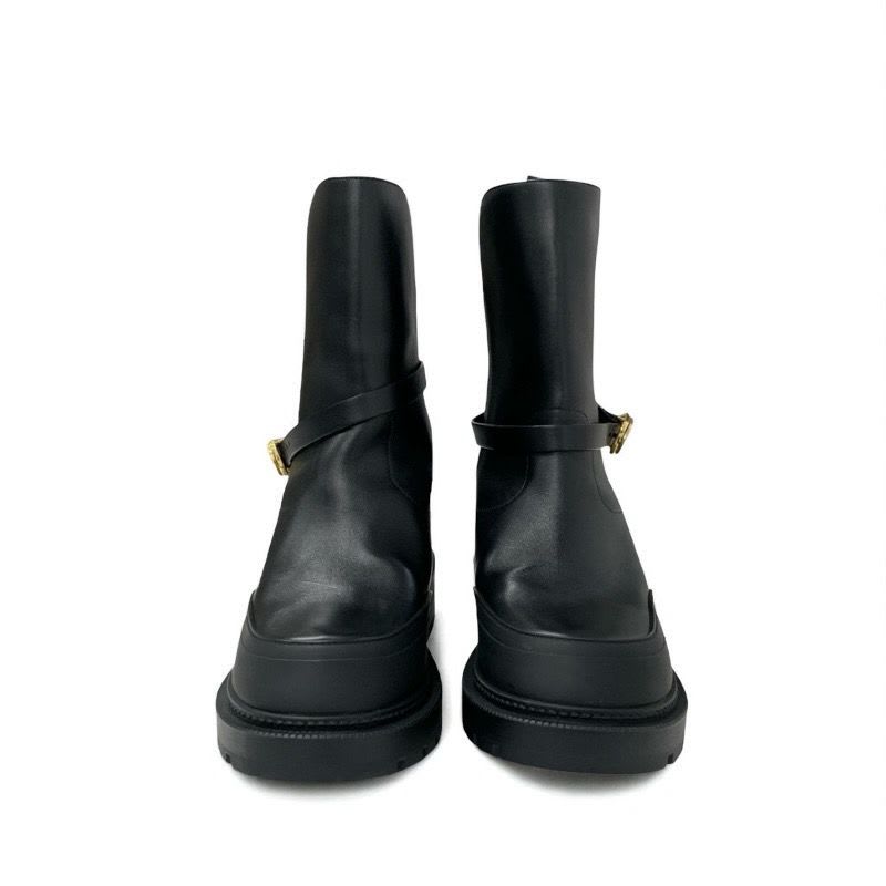 Christian Dior Empreinte Boots Short Shoes Leather Black Gold Belt Logo