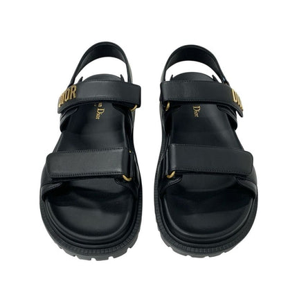 Christian Dioract Sandals Shoes Leather Black Unused Logo Flat
