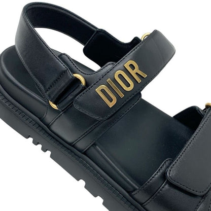 Christian Dioract Sandals Shoes Leather Black Unused Logo Flat