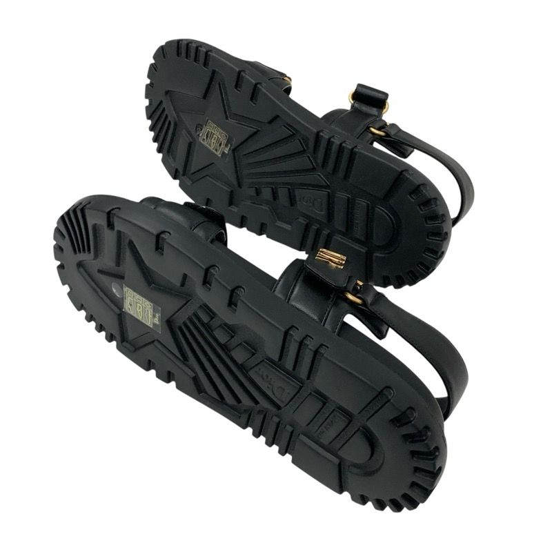 Christian Dioract Sandals Shoes Leather Black Unused Logo Flat