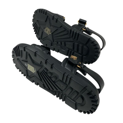 Christian Dioract Sandals Shoes Leather Black Unused Logo Flat