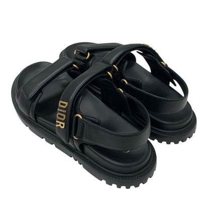 Christian Dioract Sandals Shoes Leather Black Unused Logo Flat