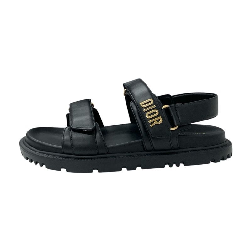 Christian Dioract Sandals Shoes Leather Black Unused Logo Flat
