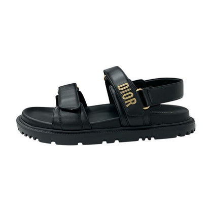 Christian Dioract Sandals Shoes Leather Black Unused Logo Flat